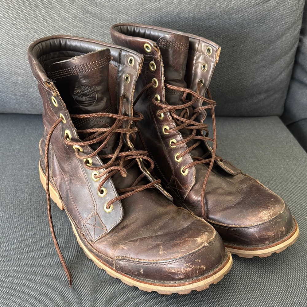Timberland Brown Leather Lace Up Boots Size 14 Grunge Work Wear Edgy Streetwear